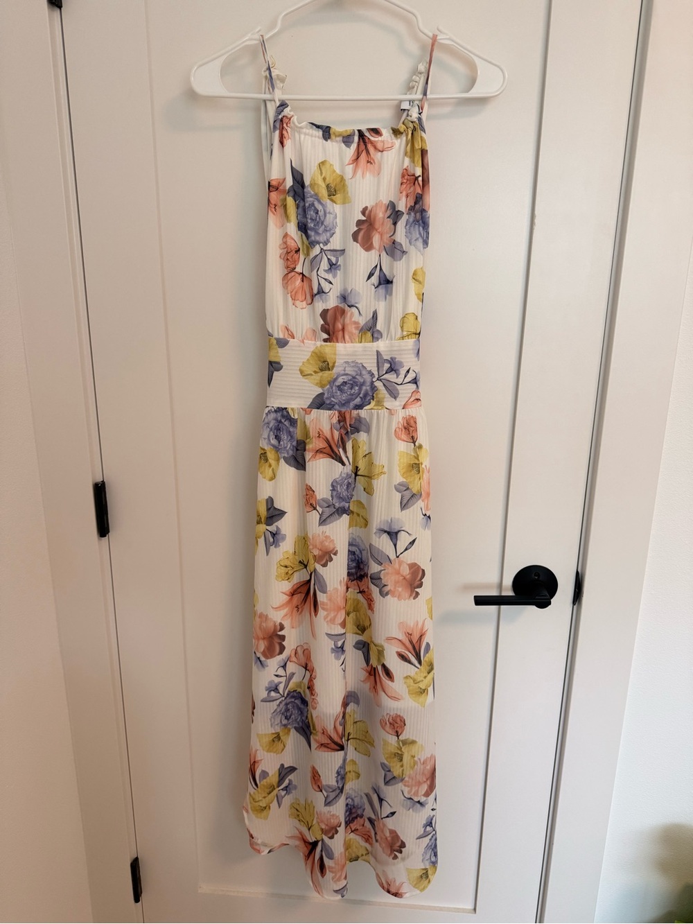 Floral Multicolor Midi Dress with Blue, Yellow & Coral Blooms